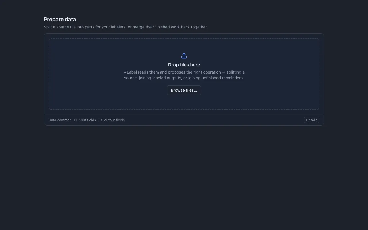 Prepare mode's idle state, a large drop zone inviting you to drop files.