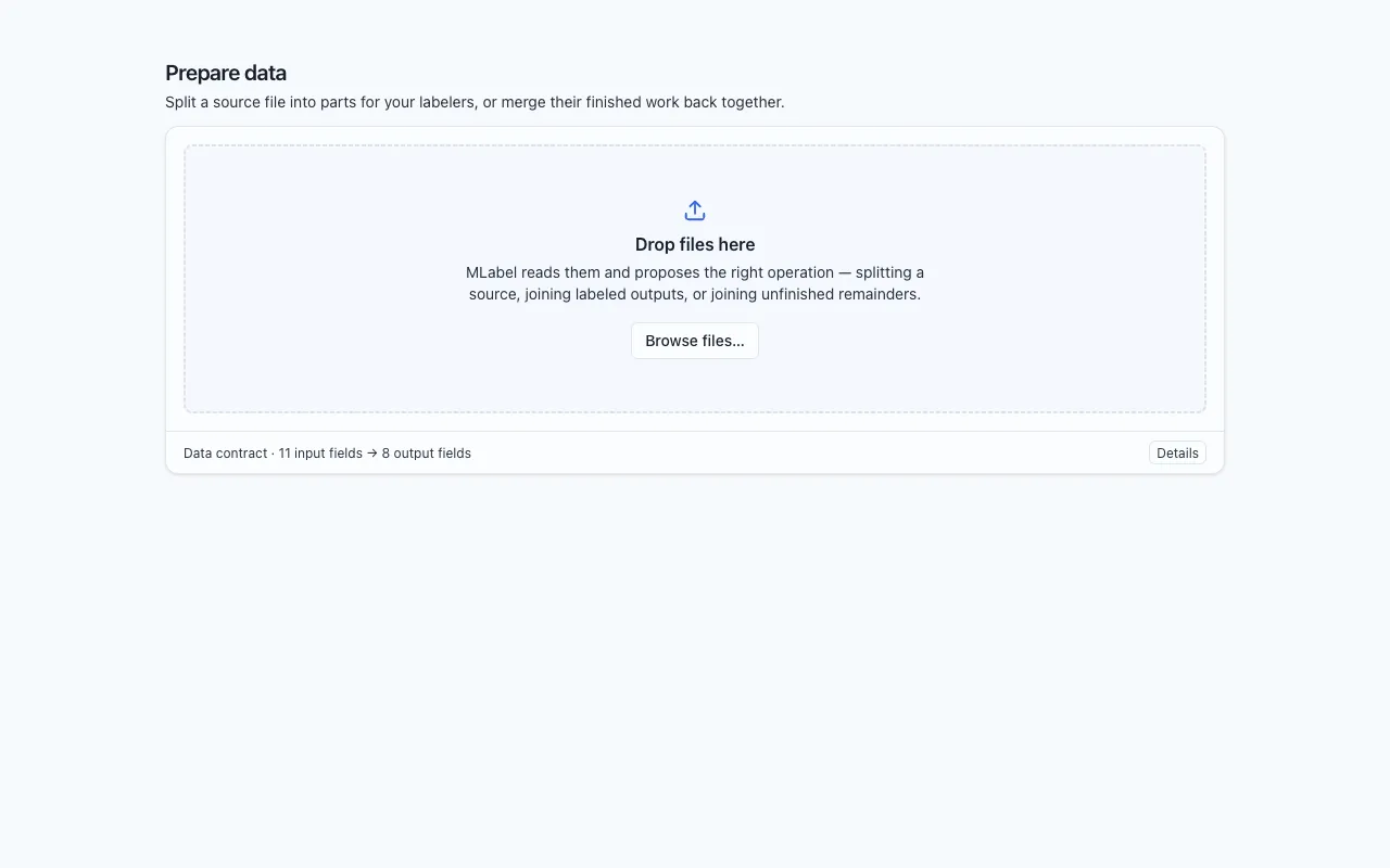 Prepare mode's idle state, a large drop zone inviting you to drop files.