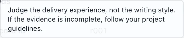 Help text explains what evidence the reviewer should use.
