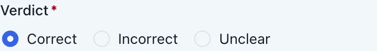 Verdict shows Correct, Incorrect, and Unclear together, with Correct selected.